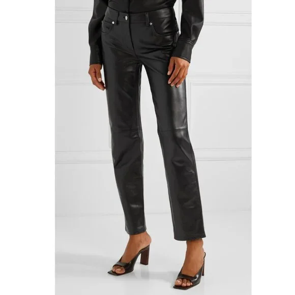 MICHAEL KORS COLLECTION PANTS BLACK LEATHER STRAIGHT LEG PANELED sz 4